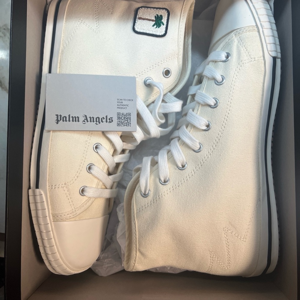 Palm Angels High-Top Sneakers in Cream and White